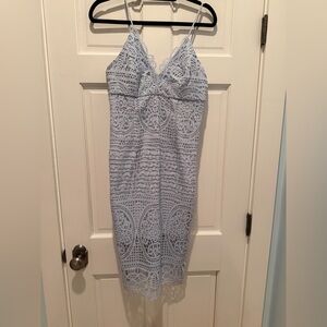 Bardot Size 6 Light Blue Lace Broderie Overlay Midi Dress
